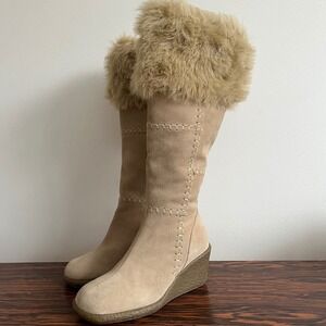 Riverland Women Tan Suede Fur Lined Wedge Boots Size 5